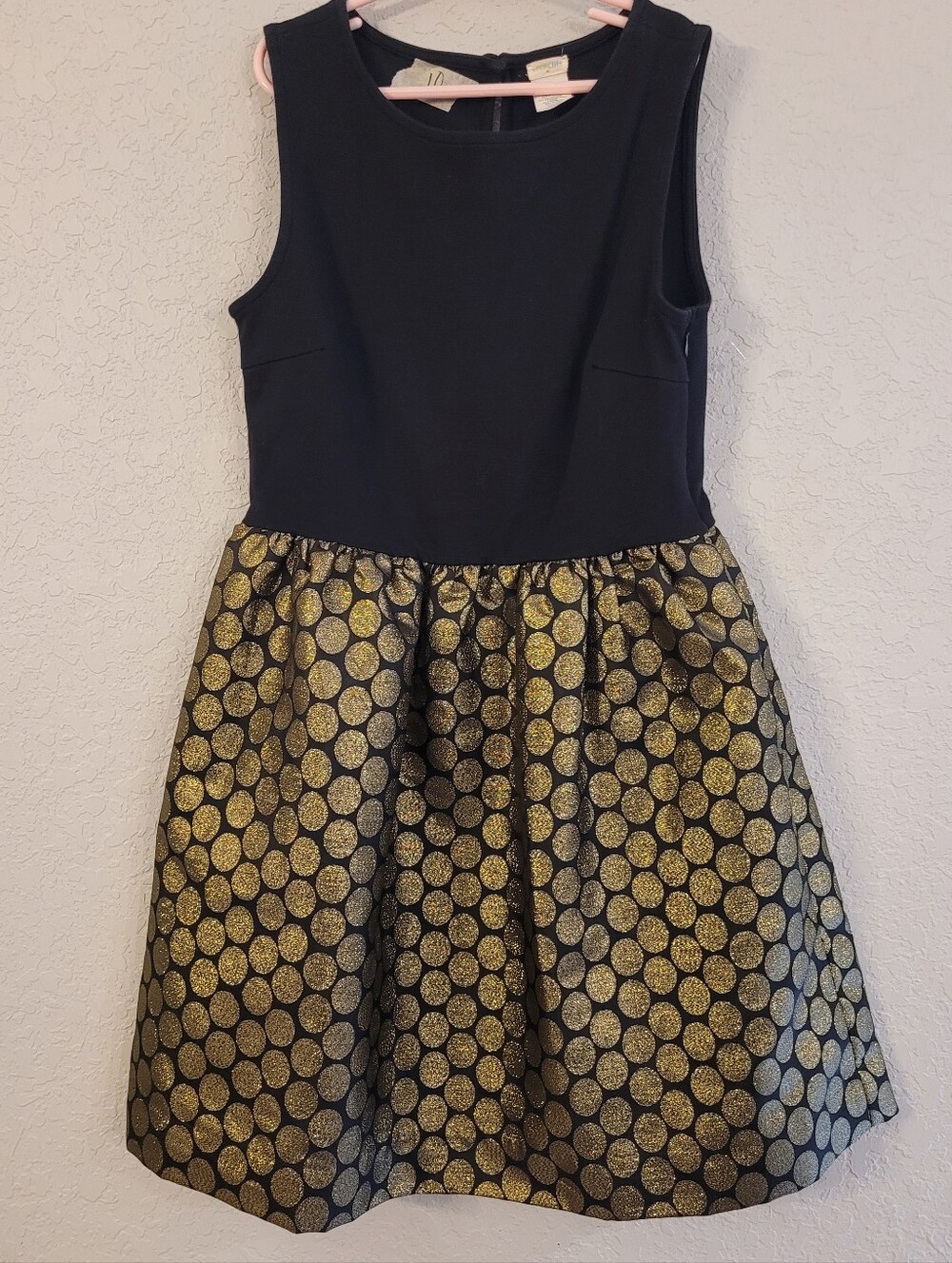 Crewcuts Black and Gold Dot Fit-and-Flare Dress